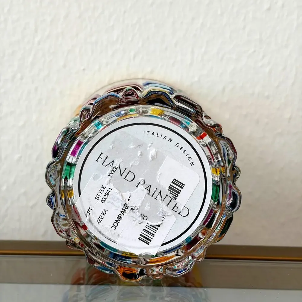 Hand Painted Italian Murano Crystal Whiskey Glasses 2pc 10oz Colorful Mosaic